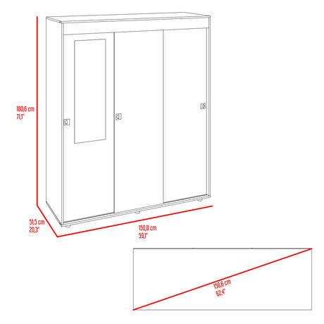Closet Angelo Fresno Europeo y Wengue 150x180.6cm con Tres Compartimientos y con dos Puertas Coredizas - CLOSETS | Bylmo