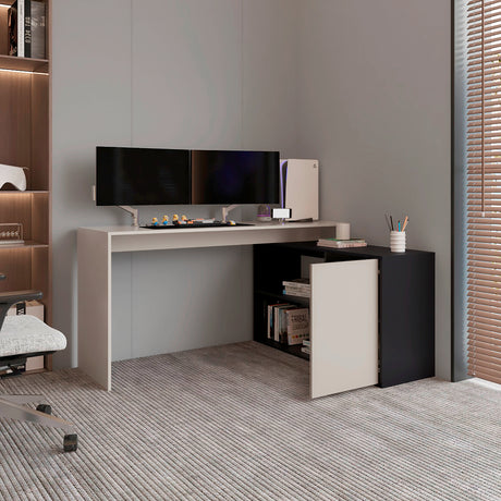 Escritorio en L Cuera Capri y Wengue 150x80cm sin Cajones y con Organizador de Libros - ESCRITORIOS | Bylmo