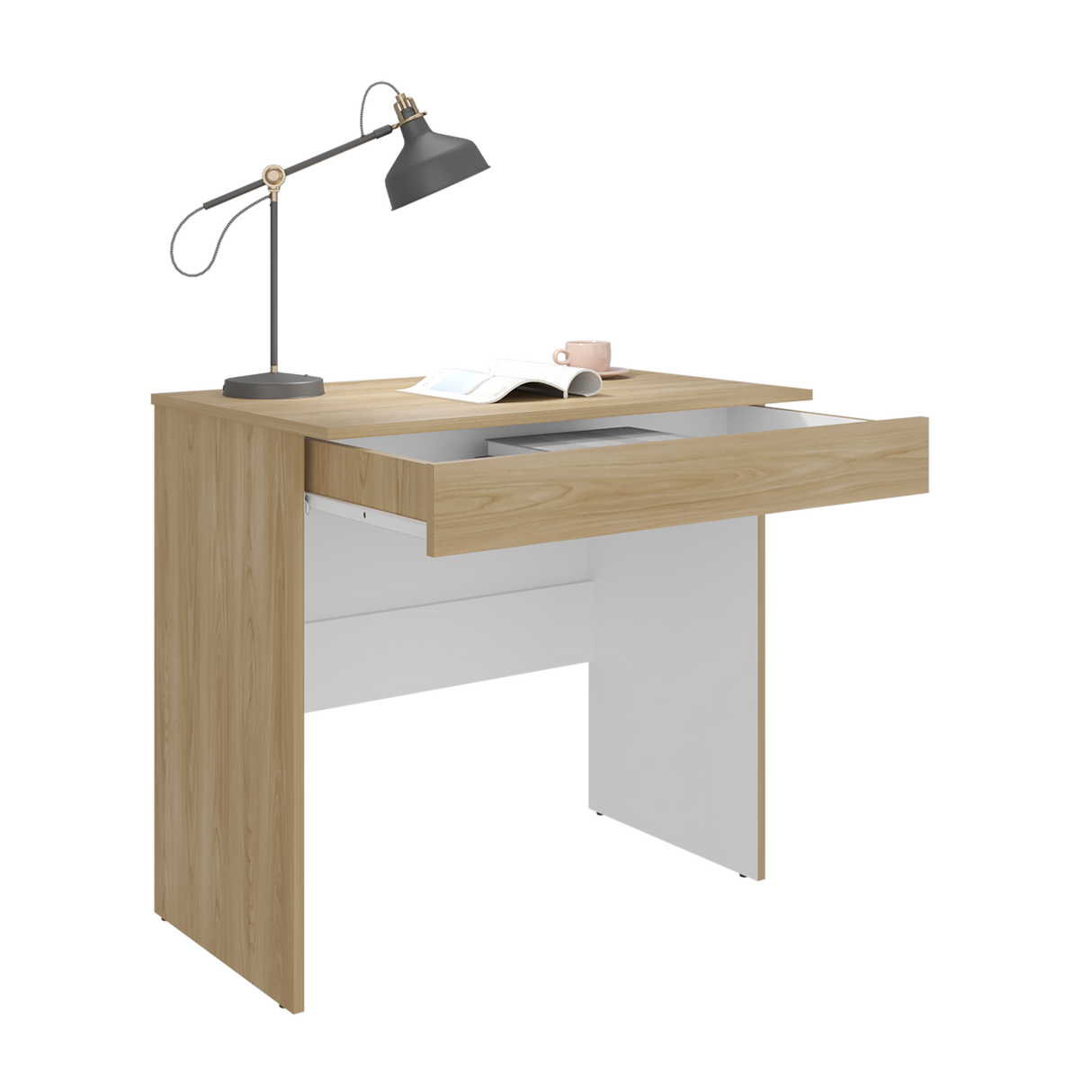 Escritorio Ohio Eco Fresno Europeo y Blanco 80x73cm con Un Cajón - ESCRITORIOS | Bylmo