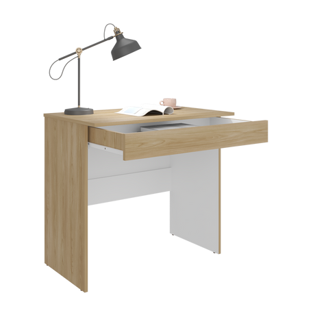 Escritorio Ohio Eco Fresno Europeo y Blanco 80x73cm con Un Cajón