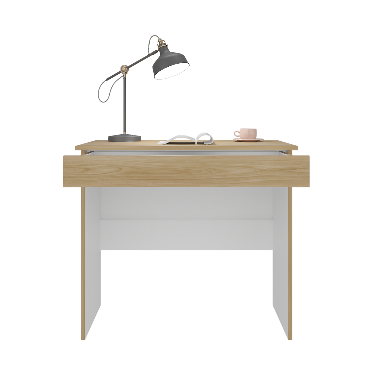 Escritorio Ohio Eco Fresno Europeo y Blanco 80x73cm con Un Cajón