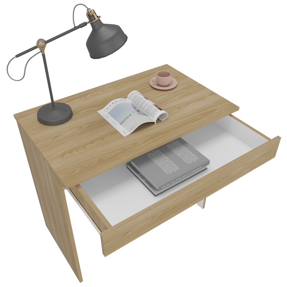 Escritorio Ohio Eco Fresno Europeo y Blanco 80x73cm con Un Cajón - ESCRITORIOS | Bylmo