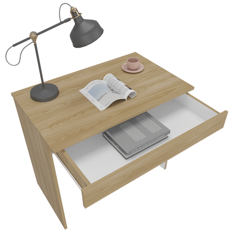 Escritorio Ohio Eco Fresno Europeo y Blanco 80x73cm con Un Cajón