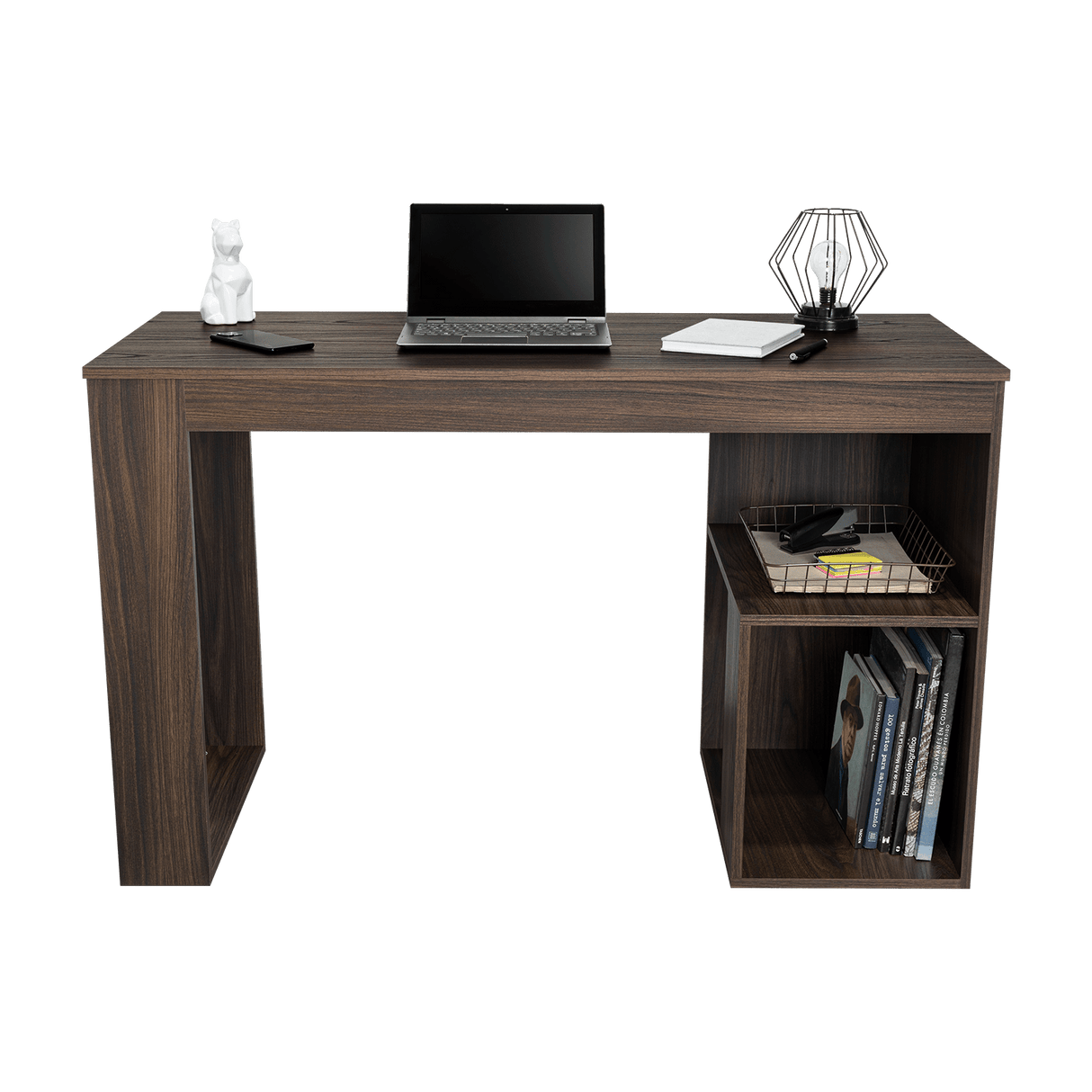 Escritorio Cuera Nogal 120x73.5cm sin Cajones y con Organizador de Libros - ESCRITORIOS | Bylmo