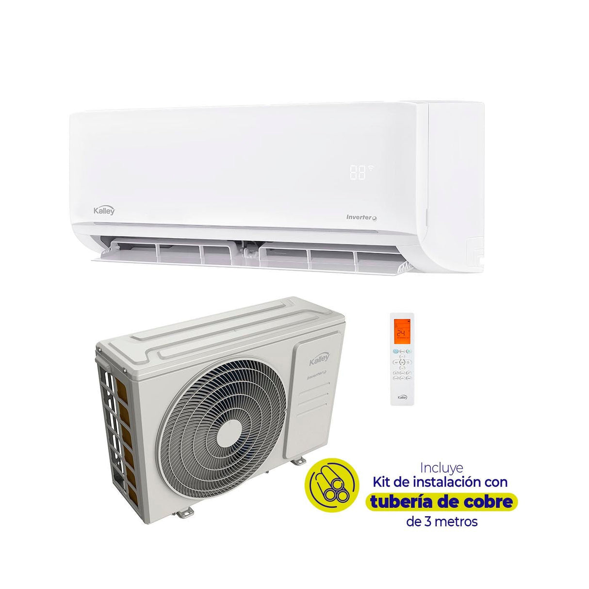 Aire Acondicionado Kalley Split Inverter Blanco Brillante 80.5x29.6cm 220 Voltios con Temporizador y con Control Remoto - AIRES ACONDICIONADOS | Bylmo