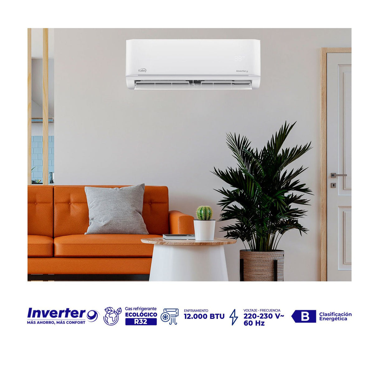 Aire Acondicionado Kalley Split Inverter Blanco Brillante 80.5x29.6cm 220 Voltios con Temporizador y con Control Remoto - AIRES ACONDICIONADOS | Bylmo