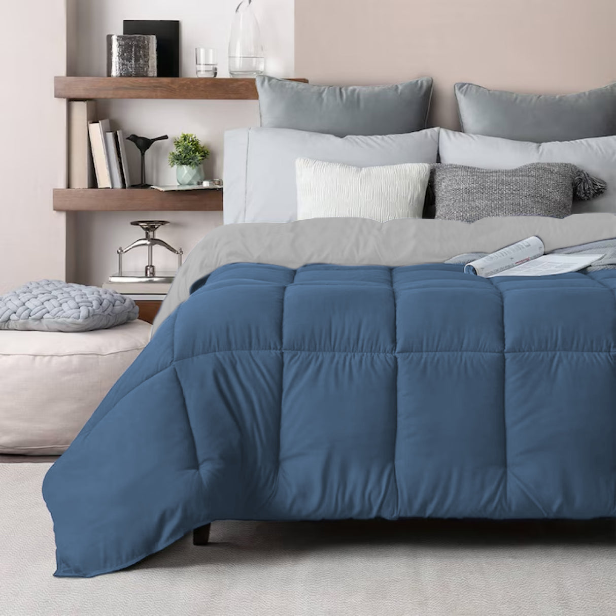 Edredón Acolchado Bicolor Azul y Gris 240x240cm Doble Faz para Cama Queen - TENDIDOS Y CUBRELECHOS | Bylmo