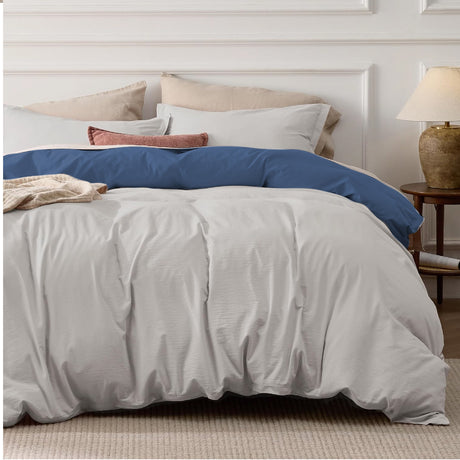 Funda de Duvet Acolchado Bicolor Azul y Gris 200x240cm Doble Faz para Cama Semidoble - TENDIDOS Y CUBRELECHOS | Bylmo
