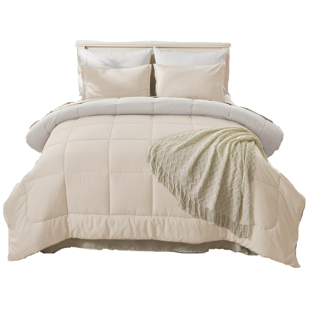 Edredón Acolchado Bicolor Beige y Gris 240x240cm Doble Faz para Cama Queen - TENDIDOS Y CUBRELECHOS | Bylmo