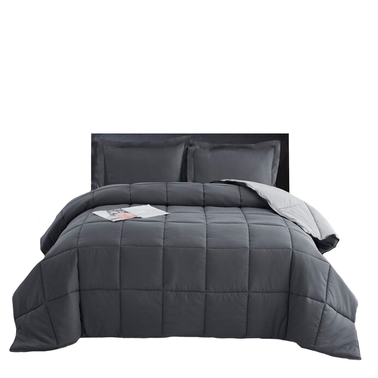 Edredón Acolchado Bicolor Gris Oscuro y Gris 280x240cm Doble Faz para Cama King - TENDIDOS Y CUBRELECHOS | Bylmo