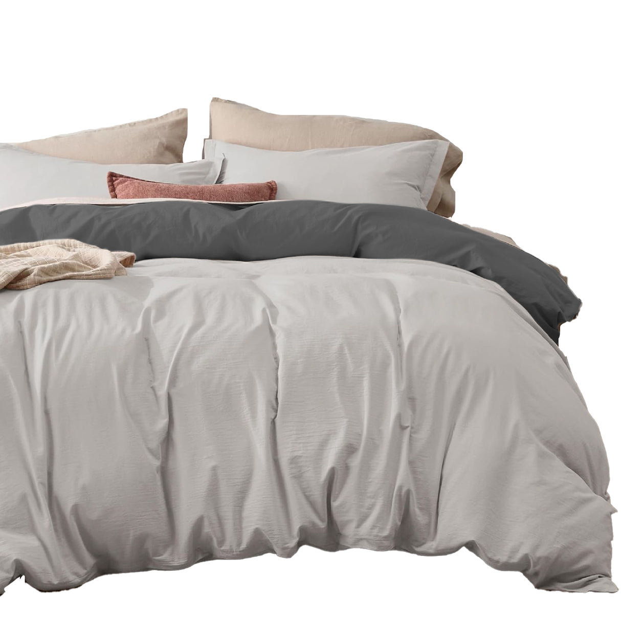 Combo Funda Duvet con Plumón Acolchado Bicolor Gris Oscuro y Gris 200x240cm Doble Faz para Cama Semidoble - TENDIDOS Y CUBRELECHOS | Bylmo