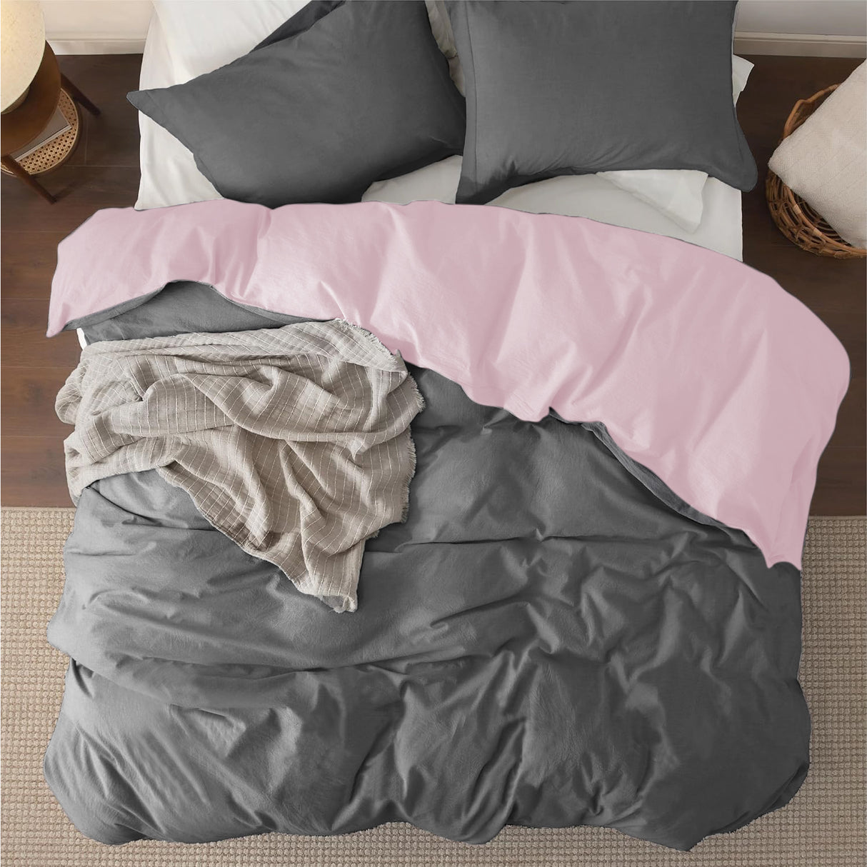 Funda de Duvet Bicolor Rosado y Gris 200x240cm Doble Faz para Cama Semidoble - TENDIDOS Y CUBRELECHOS | Bylmo