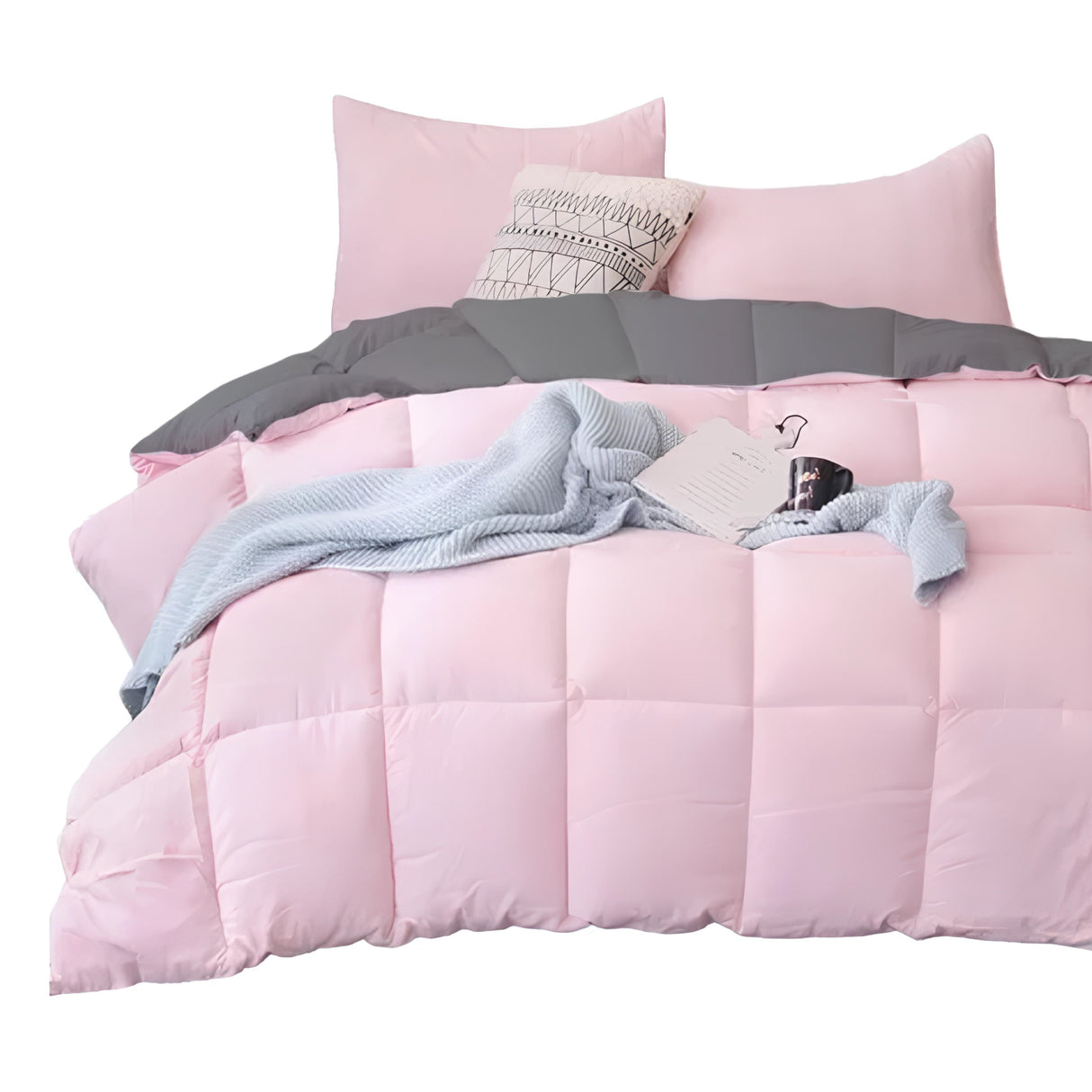 Edredón Acolchado Bicolor Rosado y Gris 180x240cm Doble Faz para Cama Sencilla - TENDIDOS Y CUBRELECHOS | Bylmo