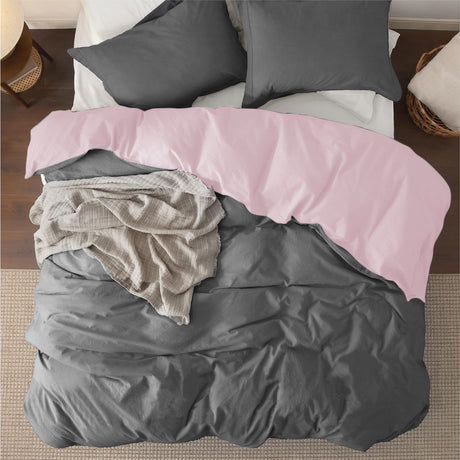 Combo Funda Duvet con Plumón Acolchado Bicolor Rosado y Gris 220x240cm Doble Faz para Cama Doble - TENDIDOS Y CUBRELECHOS | Bylmo