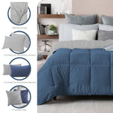 Combo Edredón Acolchado Bicolor Azul Oscuro y Gris Claro 280x240cm Doble Faz para Cama King - TENDIDOS Y CUBRELECHOS | Bylmo
