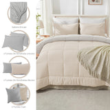 Combo Edredón Acolchado Bicolor Beige y Gris Claro 240x240cm Doble Faz para Cama Queen - TENDIDOS Y CUBRELECHOS | Bylmo