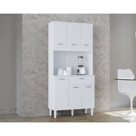 Alacena Cassia Blanco 80x172cm con Un Cajón y Seis Puertas - ALACENAS Y MUEBLES MICROONDAS | Bylmo