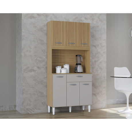 Alacena Cassia Castaño y Beige 80x172cm con Un Cajón y Seis Puertas - ALACENAS Y MUEBLES MICROONDAS | Bylmo