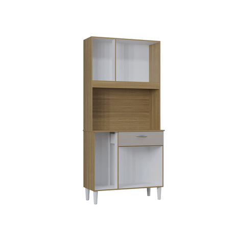 Alacena Cassia Castaño y Beige 80x172cm con Un Cajón y Seis Puertas - ALACENAS Y MUEBLES MICROONDAS | Bylmo