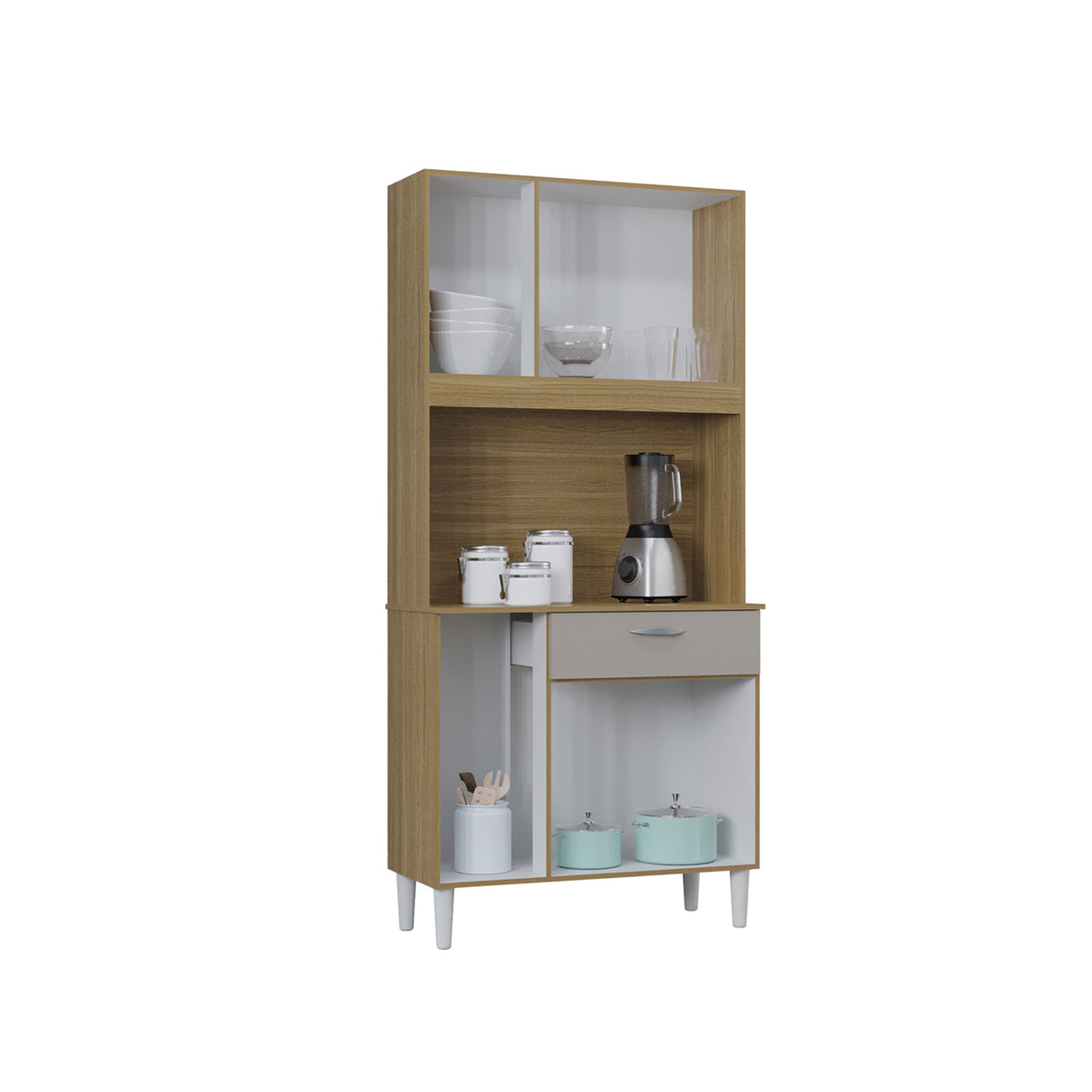 Alacena Cassia Castaño y Beige 80x172cm con Un Cajón y Seis Puertas - ALACENAS Y MUEBLES MICROONDAS | Bylmo