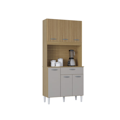 Alacena Cassia Castaño y Beige 80x172cm con Un Cajón y Seis Puertas - ALACENAS Y MUEBLES MICROONDAS | Bylmo