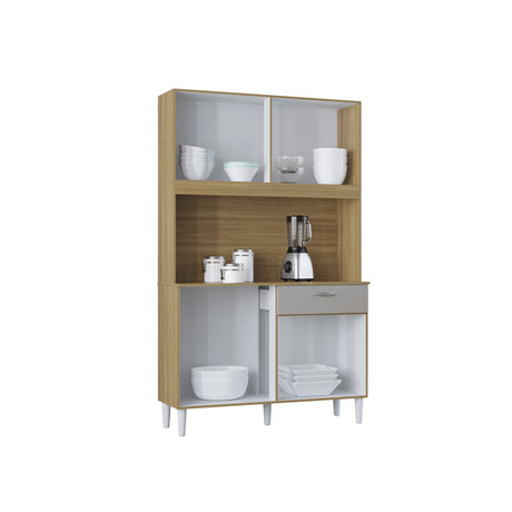 Alacena Cassia Castaño y Beige 103x172cm con Un Cajón y Ocho Puertas - ALACENAS Y MUEBLES MICROONDAS | Bylmo