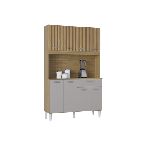 Alacena Cassia Castaño y Beige 103x172cm con Un Cajón y Ocho Puertas - ALACENAS Y MUEBLES MICROONDAS | Bylmo