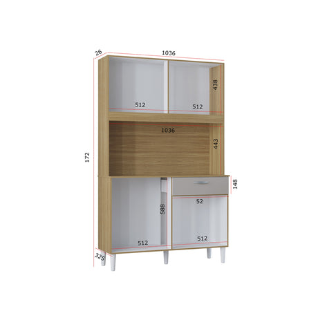 Alacena Cassia Castaño y Beige 103x172cm con Un Cajón y Ocho Puertas - ALACENAS Y MUEBLES MICROONDAS | Bylmo