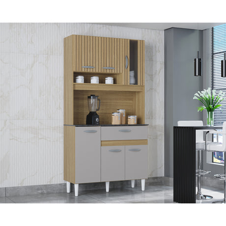 Alacena Coral Beige y Off White 90x173cm con Un Cajón y Seis Puertas - ALACENAS Y MUEBLES MICROONDAS | Bylmo