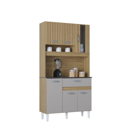 Alacena Coral Beige y Off White 90x173cm con Un Cajón y Seis Puertas - ALACENAS Y MUEBLES MICROONDAS | Bylmo