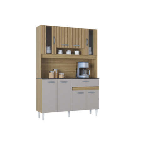 Alacena Coral Castaño y Beige 120x173cm con Un Cajón y Ocho Puertas - ALACENAS Y MUEBLES MICROONDAS | Bylmo