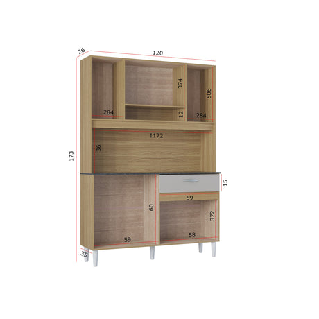 Alacena Coral Castaño y Beige 120x173cm con Un Cajón y Ocho Puertas - ALACENAS Y MUEBLES MICROONDAS | Bylmo