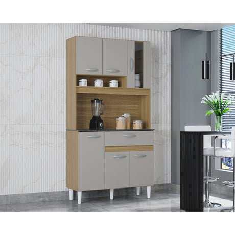 Alacena Coral Castaño y Beige 90x173cm con Un Cajón y Seis Puertas - ALACENAS Y MUEBLES MICROONDAS | Bylmo