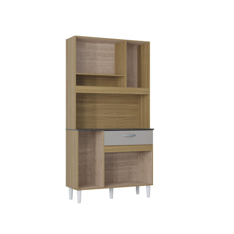 Alacena Coral Castaño y Beige 90x173cm con Un Cajón y Seis Puertas - ALACENAS Y MUEBLES MICROONDAS | Bylmo