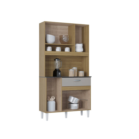 Alacena Coral Castaño y Beige 90x173cm con Un Cajón y Seis Puertas - ALACENAS Y MUEBLES MICROONDAS | Bylmo