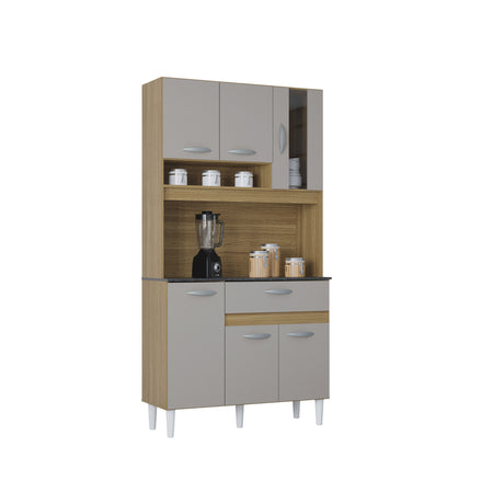 Alacena Coral Castaño y Beige 90x173cm con Un Cajón y Seis Puertas - ALACENAS Y MUEBLES MICROONDAS | Bylmo