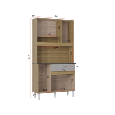 Alacena Coral Castaño y Beige 90x173cm con Un Cajón y Seis Puertas - ALACENAS Y MUEBLES MICROONDAS | Bylmo