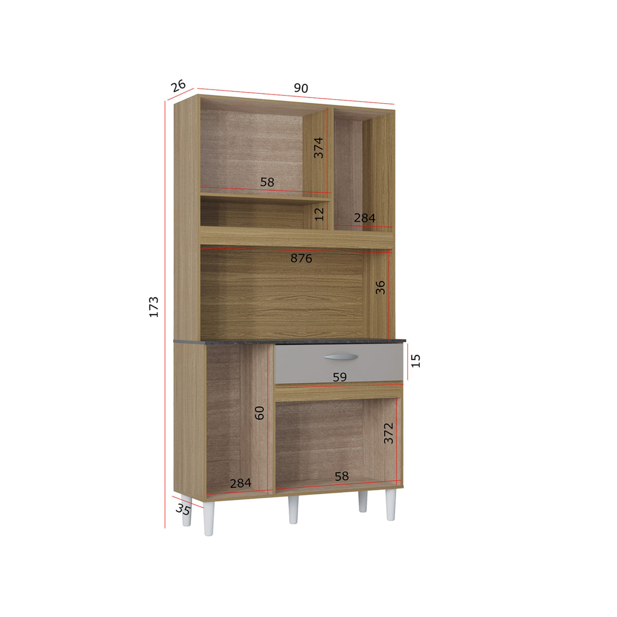 Alacena Coral Castaño y Beige 90x173cm con Un Cajón y Seis Puertas - ALACENAS Y MUEBLES MICROONDAS | Bylmo