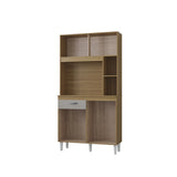 Alacena Duda Castaño y Beige 90x172cm con Un Cajón y Cuatro Puertas - ALACENAS Y MUEBLES MICROONDAS | Bylmo