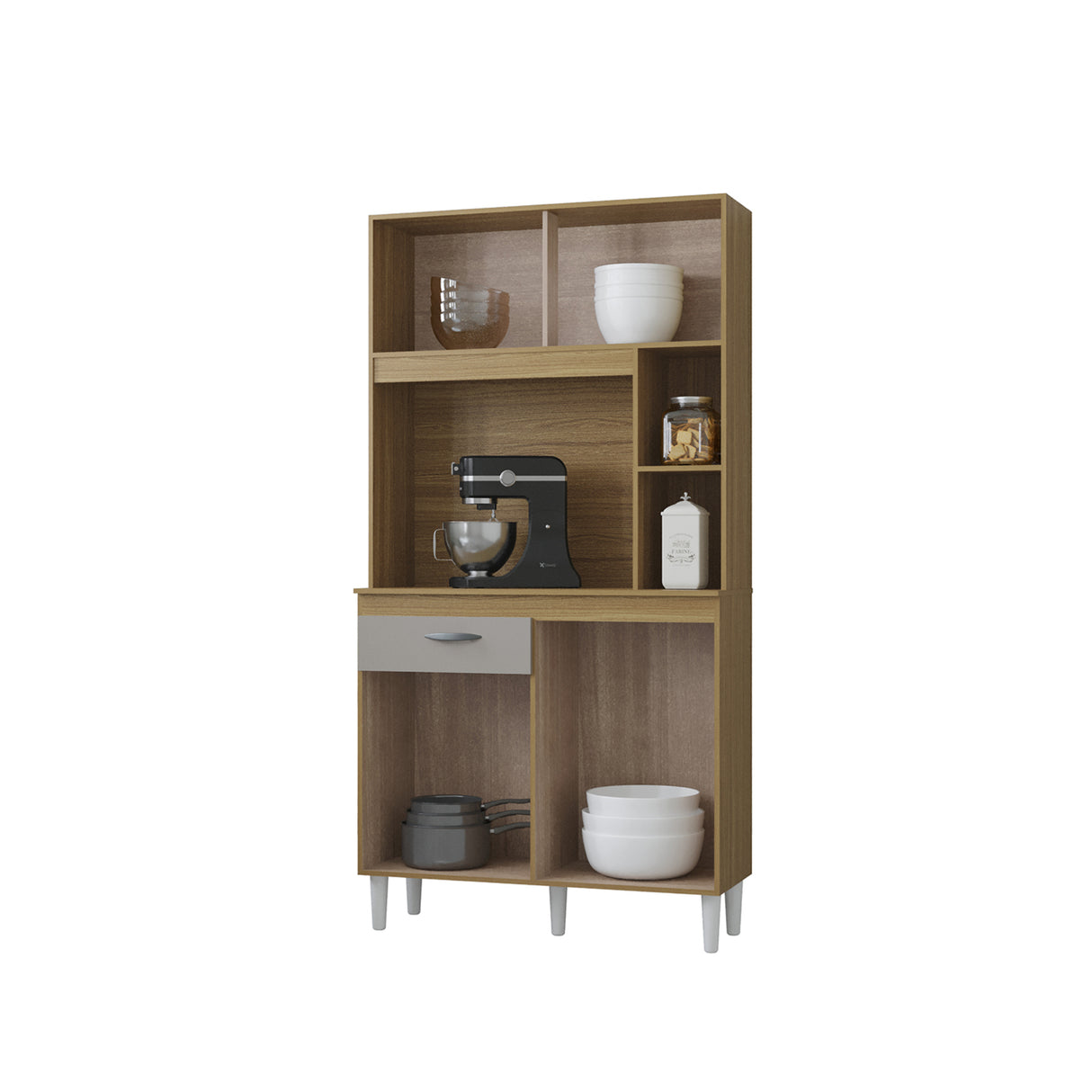 Alacena Duda Castaño y Beige 90x172cm con Un Cajón y Cuatro Puertas - ALACENAS Y MUEBLES MICROONDAS | Bylmo