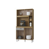 Alacena Duda Castaño y Beige 90x172cm con Un Cajón y Cuatro Puertas - ALACENAS Y MUEBLES MICROONDAS | Bylmo