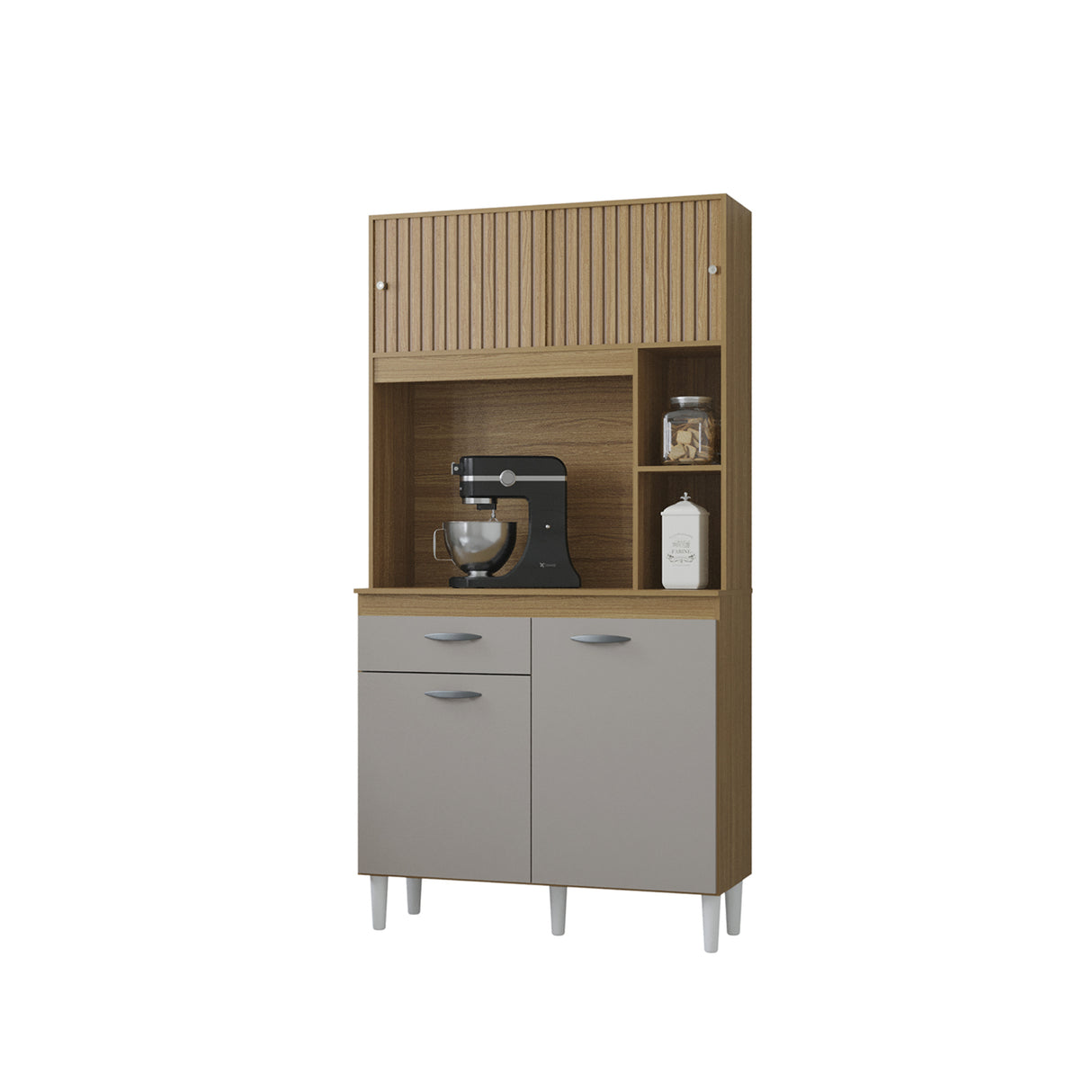 Alacena Duda Castaño y Beige 90x172cm con Un Cajón y Cuatro Puertas - ALACENAS Y MUEBLES MICROONDAS | Bylmo
