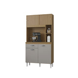 Alacena Duda Castaño y Beige 90x172cm con Un Cajón y Cuatro Puertas - ALACENAS Y MUEBLES MICROONDAS | Bylmo