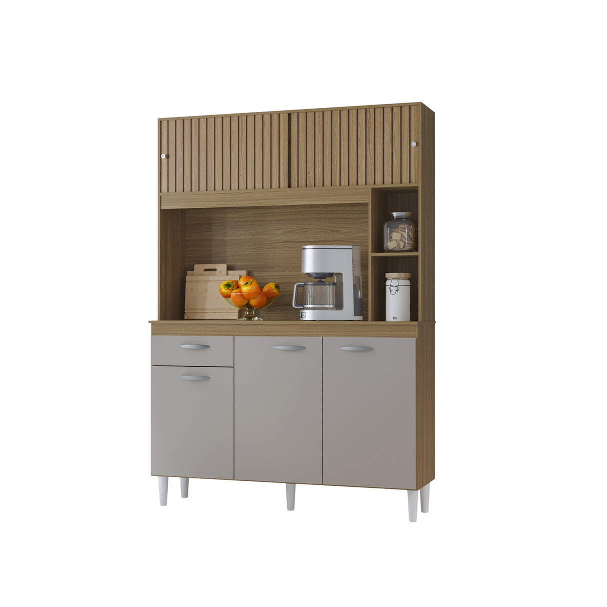 Alacena Duda Castaño y Beige 120x172cm con Un Cajón y Cinco Puertas - ALACENAS Y MUEBLES MICROONDAS | Bylmo