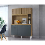 Alacena Duda Castaño y Gris 120x172cm con Un Cajón y Cinco Puertas - ALACENAS Y MUEBLES MICROONDAS | Bylmo