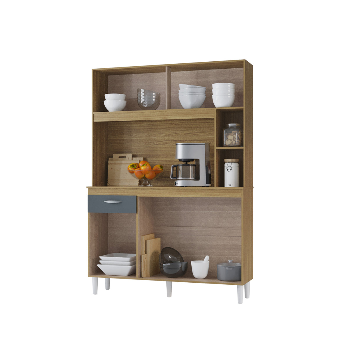 Alacena Duda Castaño y Gris 120x172cm con Un Cajón y Cinco Puertas - ALACENAS Y MUEBLES MICROONDAS | Bylmo