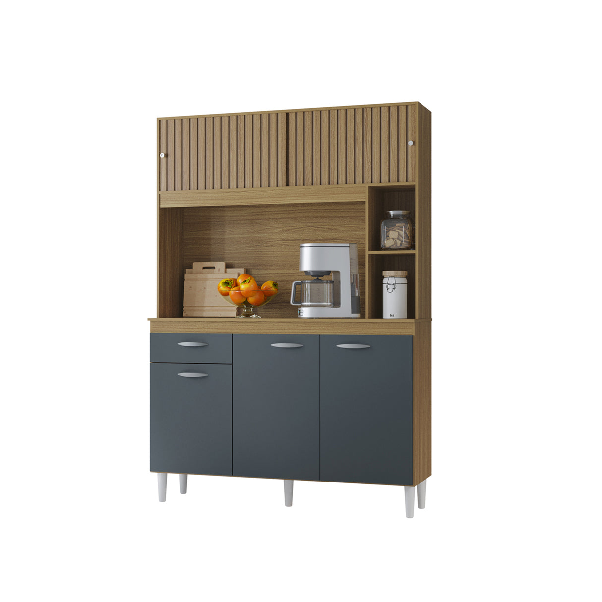 Alacena Duda Castaño y Gris 120x172cm con Un Cajón y Cinco Puertas - ALACENAS Y MUEBLES MICROONDAS | Bylmo