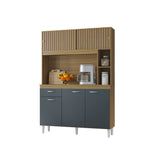 Alacena Duda Castaño y Gris 120x172cm con Un Cajón y Cinco Puertas - ALACENAS Y MUEBLES MICROONDAS | Bylmo