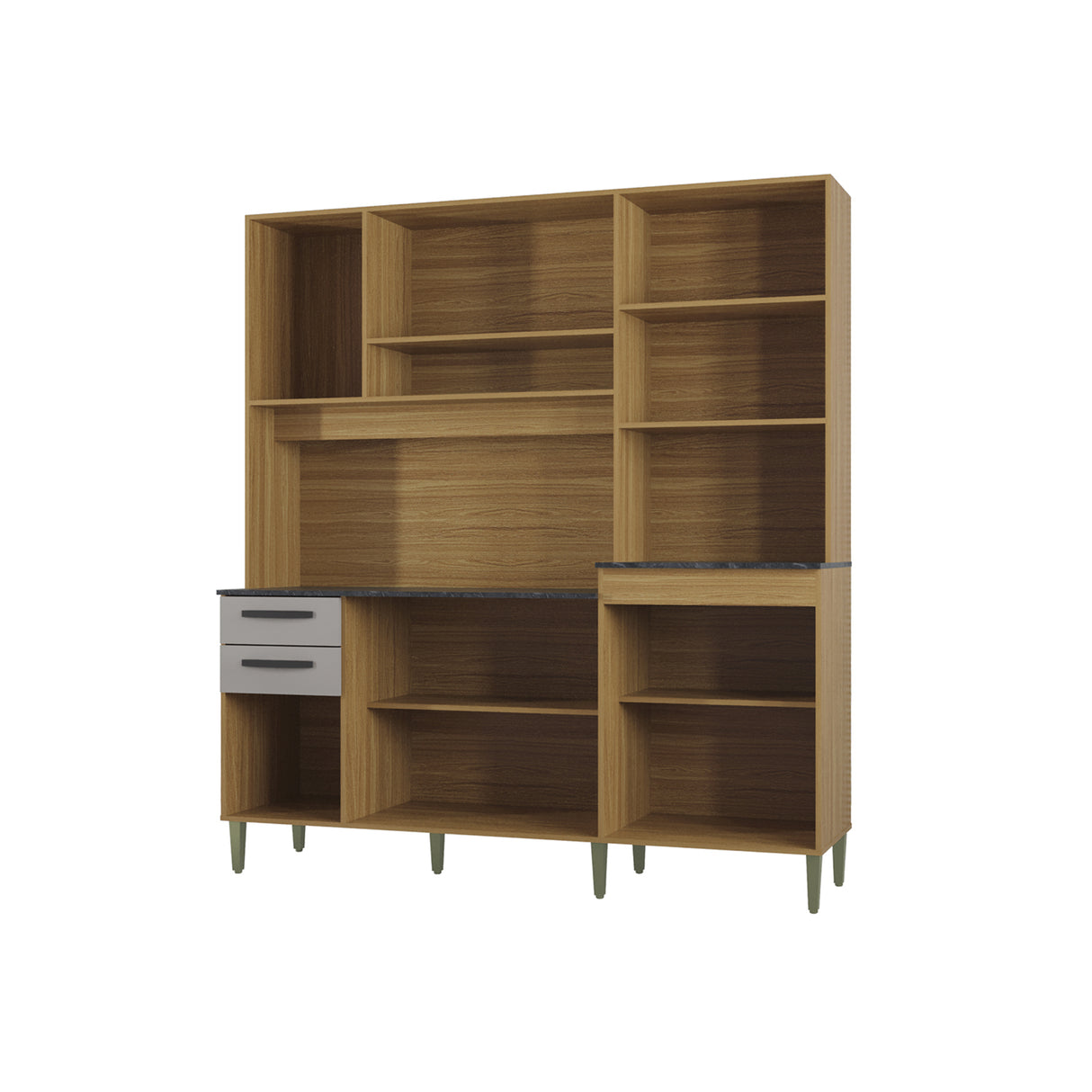 Alacena Elisa Castaño y Beige 180x200cm con Dos Cajones y Diez Puertas - ALACENAS Y MUEBLES MICROONDAS | Bylmo