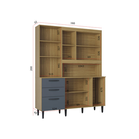 Alacena Catarina Castaño y Gris 160x200cm con Dos Cajones y Seis Puertas - ALACENAS Y MUEBLES MICROONDAS | Bylmo